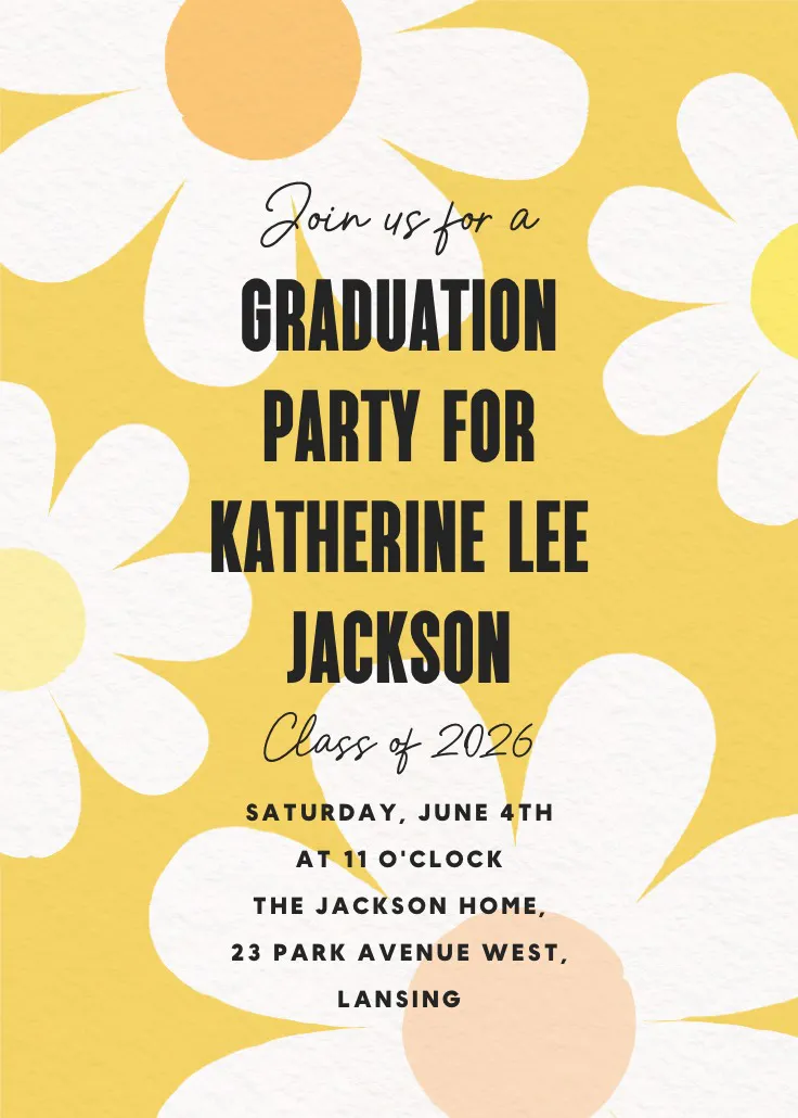 Bold daisies - mezuniyet partisi davetiyesi